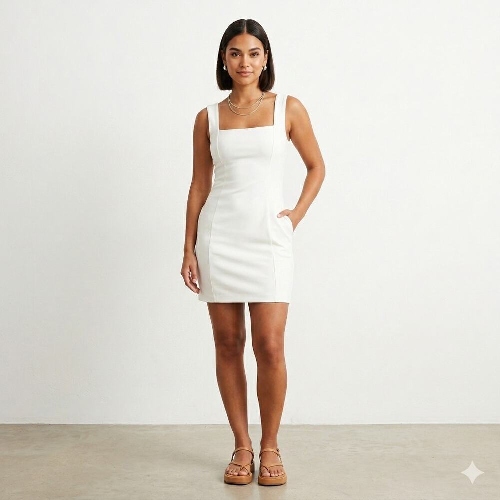 NWT Aym Studio Marden Mini Dress White Square Neck Bodycon Ethical Fashion S
